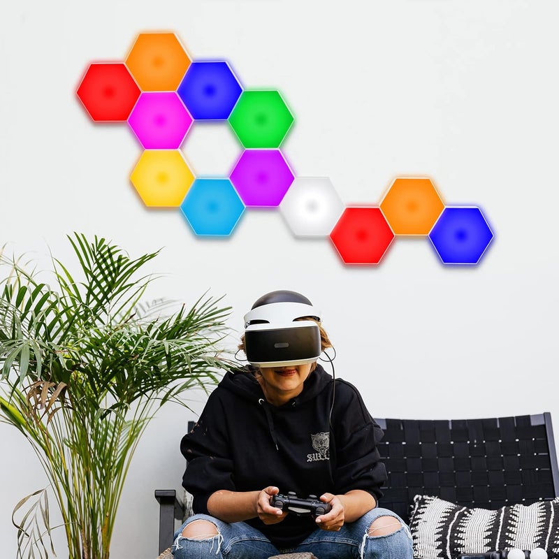 Vcwtty Hexagon Lights, Smart LED Wall Lights with Remote, 13 Colors Touch-Sensitive DIY Modular Assembled RGB Wall Panels, Hex Light with USB-Power for Autism, Game Room Decor, Party (6-Pack) - Image 4